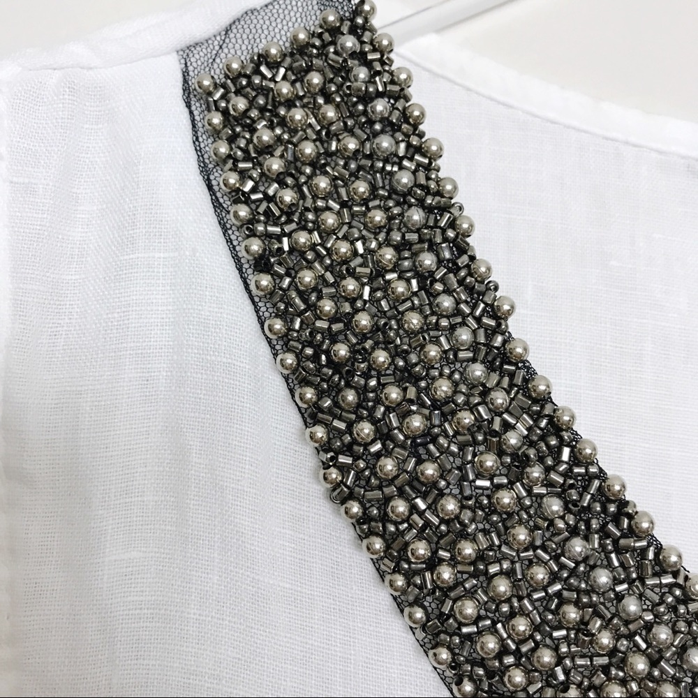 Lungo L’arno White Linen Tank Beaded Neckline Sz S - Picture 4 of 8